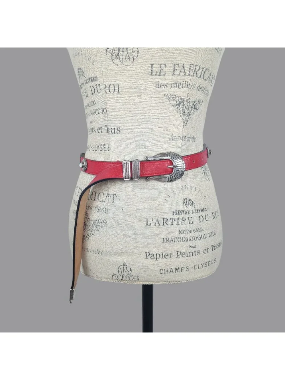 Vintage 90s Red Western Belt Small Streets Ahead Leather Silver